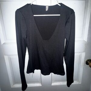 Free People Black Long Sleeve V-Neck Top